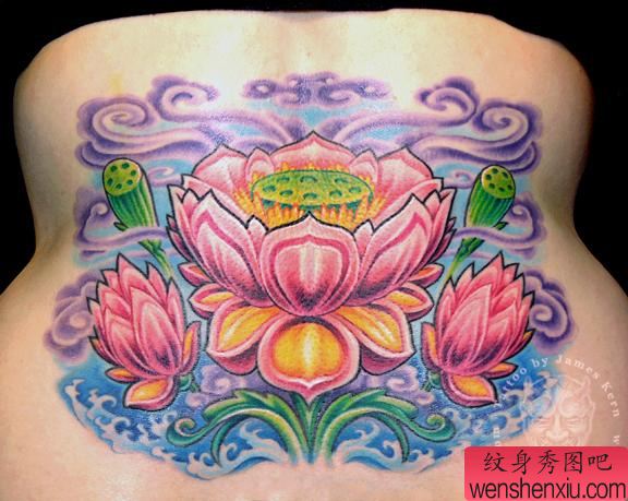 后腰莲花纹身图案