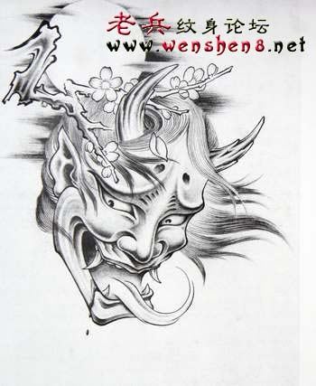 传统纹身图片:日本般若樱花纹身图片