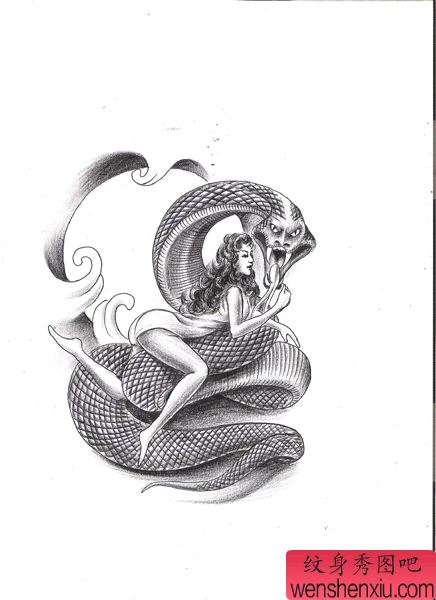 美女与蛇纹身图案