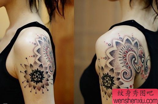 来自上海纹身图库打造的超酷大臂女生纹身图案作品