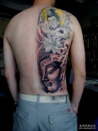 后背观音佛莲花纹身图案