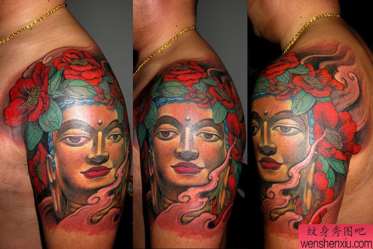 肩臂佛纹身图案