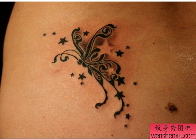 图腾蝴蝶五角星纹身图案图片