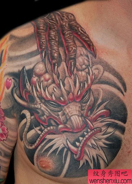 纹身520图库：半胛龙头刺青图案图片