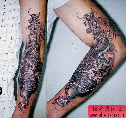 专业纹身图库：手臂传统龙刺青图案图片