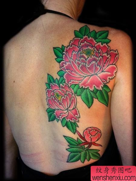老兵纹身:半背牡丹刺青图案图片