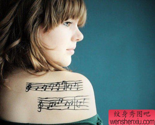 图腾音符纹身图案：肩部图腾音符纹身图案纹身图片