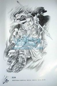 传统纹身图案:天神二郎神啸天犬纹身图案图片