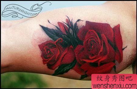 适合遮盖的手臂玫瑰纹身图案图片
