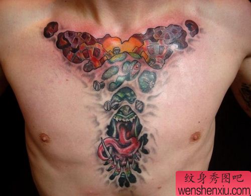 老兵文身馆介绍一幅欧美魔鬼机械纹身图案图片(tattoo)