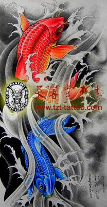 鲤鱼浪花纹身图片
