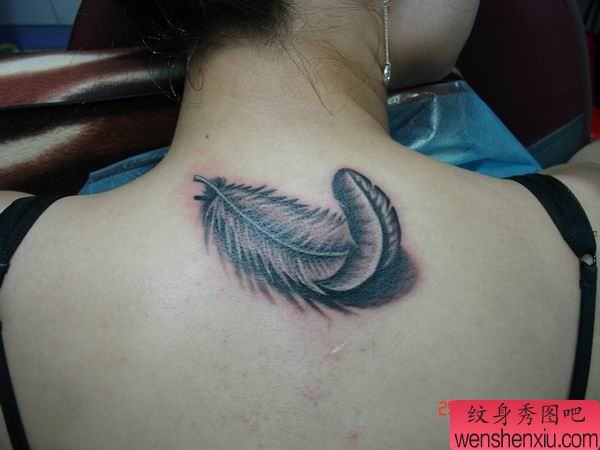 女人脖子羽毛纹身图案