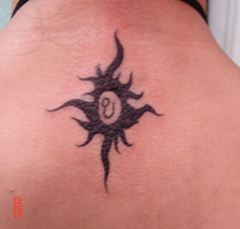 一幅颈后永不过时的图腾太阳纹身图案