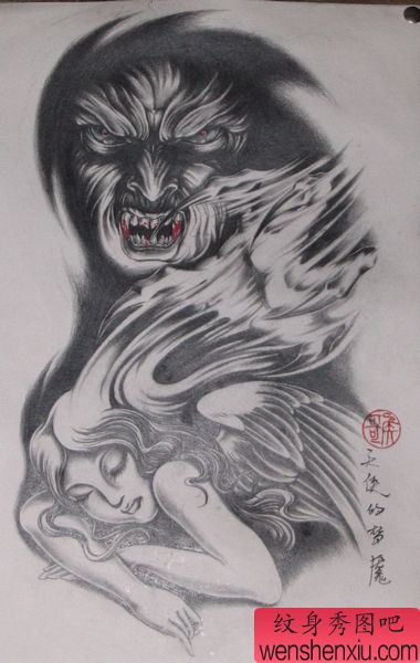 天使人魔纹身图案