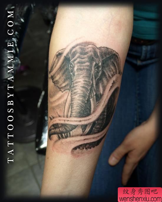 手部素描大象纹身图案
