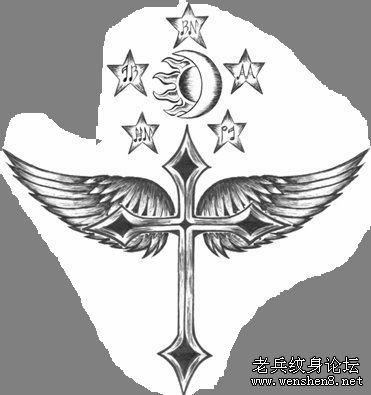 2011年最新纹身图案之十字架翅膀纹身图案
