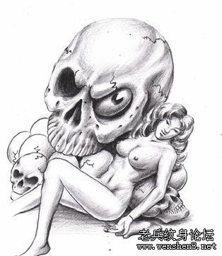 纹身图案—美女骷髅纹身图案