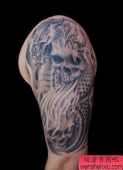 欧美大臂龙纹身图案