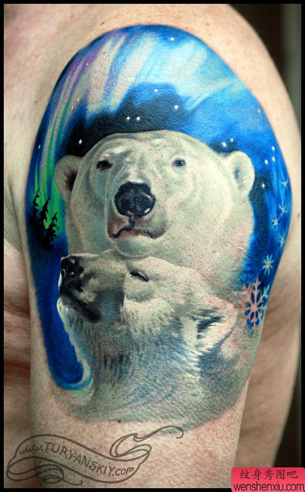大臂小白熊纹身图案