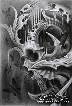 纹身图案：男性纹身图案之经典流行欧美3D骷髅纹身图案（精品）