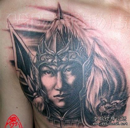 纹身图案:男性纹身图案之经典霸气帅气超酷超赞的三国人物纹身图案赵云赵子龙纹身图案(精品)