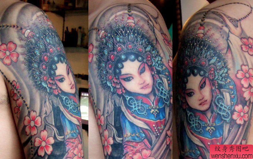 手臂纹身图案之超酷的手臂纹身美女花旦纹身图案图片(精品)