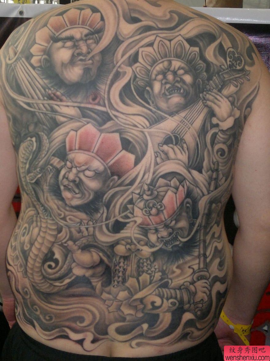 后背纹身图案：超酷的满背四大天王纹身图案（精品）