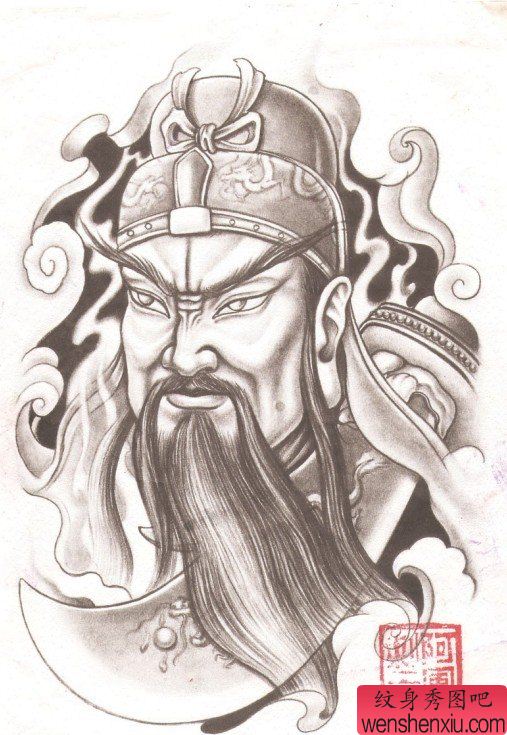 关公纹身图案：一幅超酷的关公纹身图案（经典）