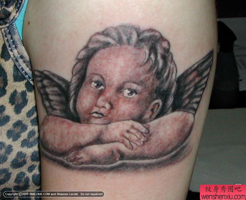 天使纹身图案:手臂小天使丘比特纹身图案(经典)