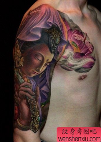 手臂纹身图案:经典超酷超赞绚丽的观音纹身图案图片