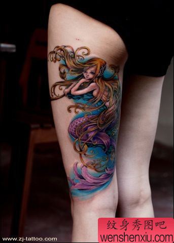 经典超酷超赞的美女腿部美人鱼纹身图案图片