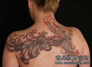 美女后背凤凰纹身图案