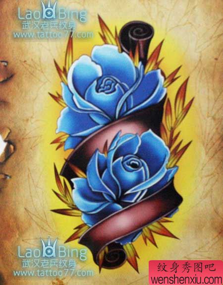 纹身520图库分享一幅精美的彩色玫瑰花刺青图案图片