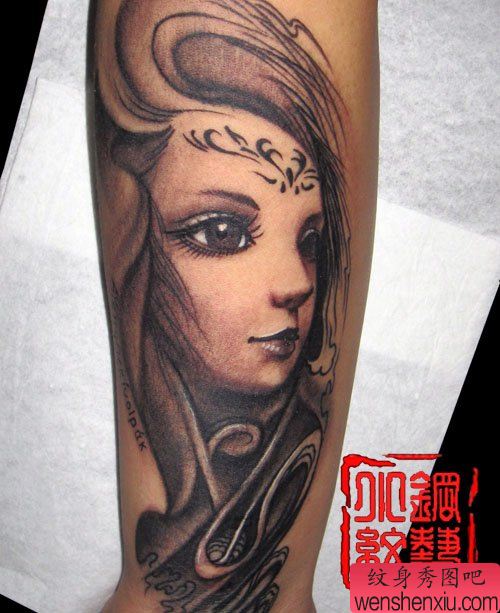 专业纹身秀图吧：手臂卡通美女纹身图案