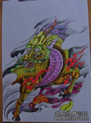 麒麟纹身图案:彩色麒麟纹身图案纹身图片