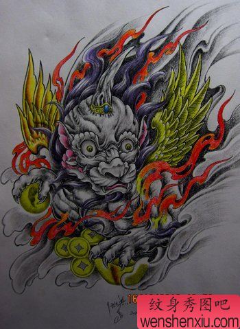 神兽纹身图案:招财神兽貔貅纹身图案纹身图片