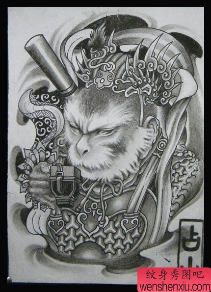 齐天大圣孙悟空纹身图案：超酷超帅的满背孙悟空纹身图案