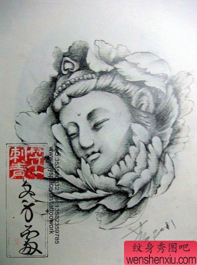 观音纹身图案:观音头像纹身图案