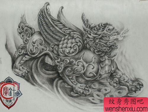 神兽纹身图案:招财神兽貔貅纹身图案