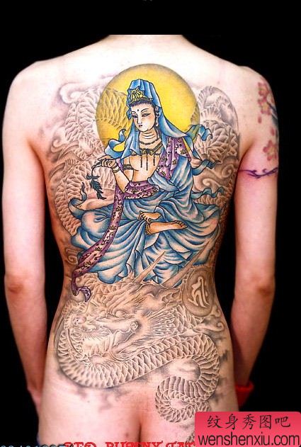 纹身图案:满背观音龙纹身图案图片