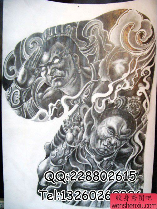 传统半胛纹身图案：半胛千里眼顺风耳纹身图案纹身图片