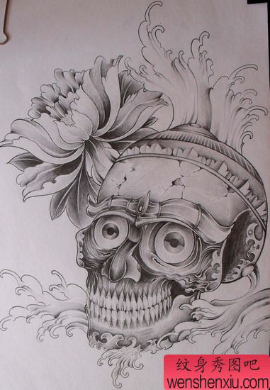 宗教纹身图案:嘎巴拉牡丹纹身图案纹身图片