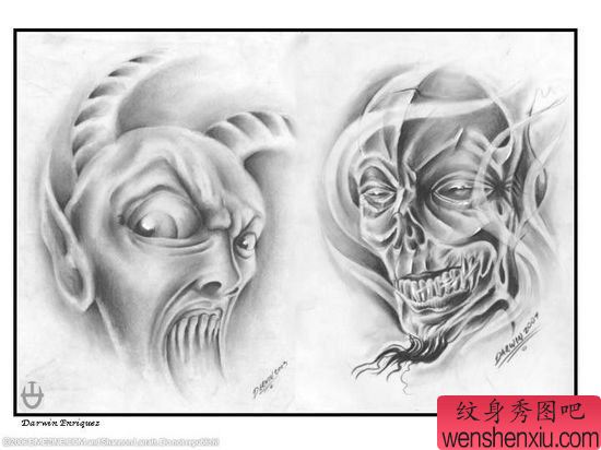 最新时尚纹身图案—欧美恶魔骷髅纹身图案纹身图片