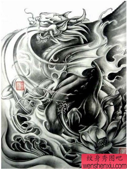 神兽纹身图案:招财神兽貔貅纹身图案