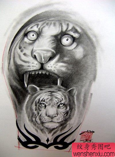 老虎纹身图案：大臂老虎纹身图案