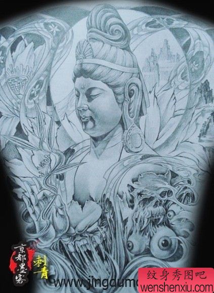 观音纹身图案:满背观音纹身图案纹身图片