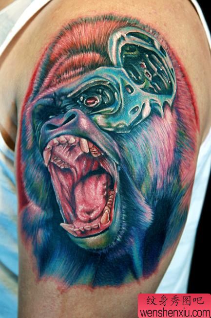 大臂纹身图案:大臂猩猩纹身图案