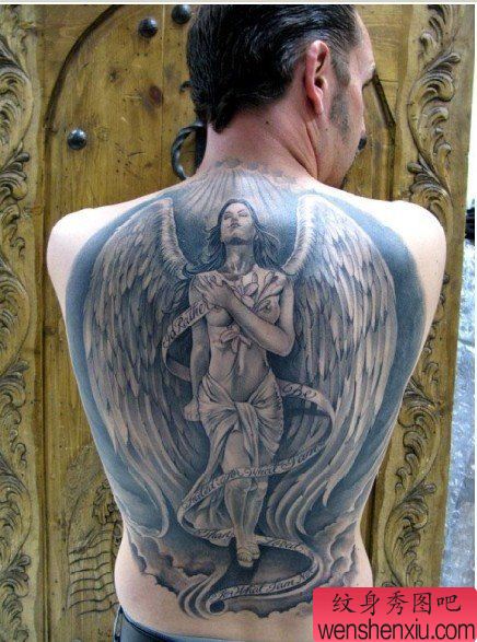 天使纹身图案:满背美女天使翅膀纹身图案纹身图片