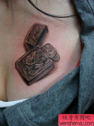 打火机纹身图案:胸部打火机纹身图案纹身图片