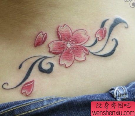 花草纹身图案：彩色樱花藤蔓纹身图案纹身图片